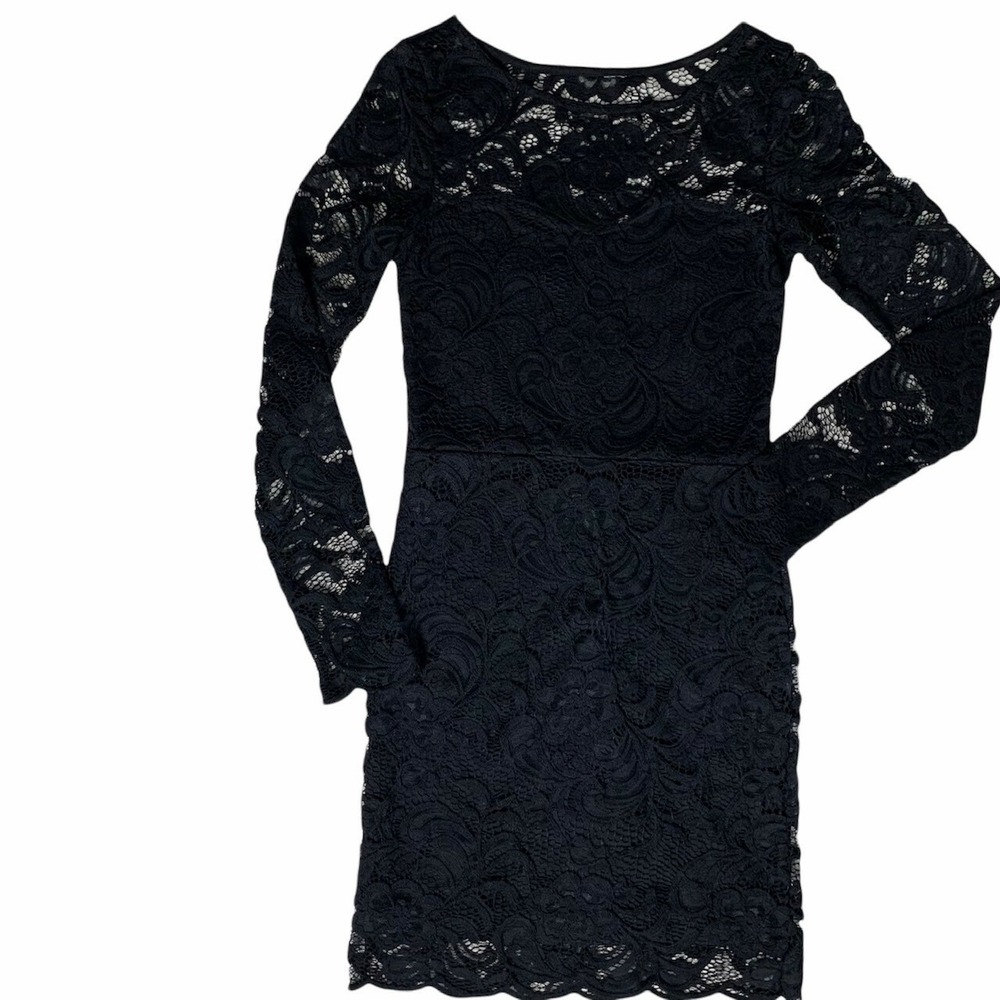 Black Lace Long Sleeve Dress XS Holiday